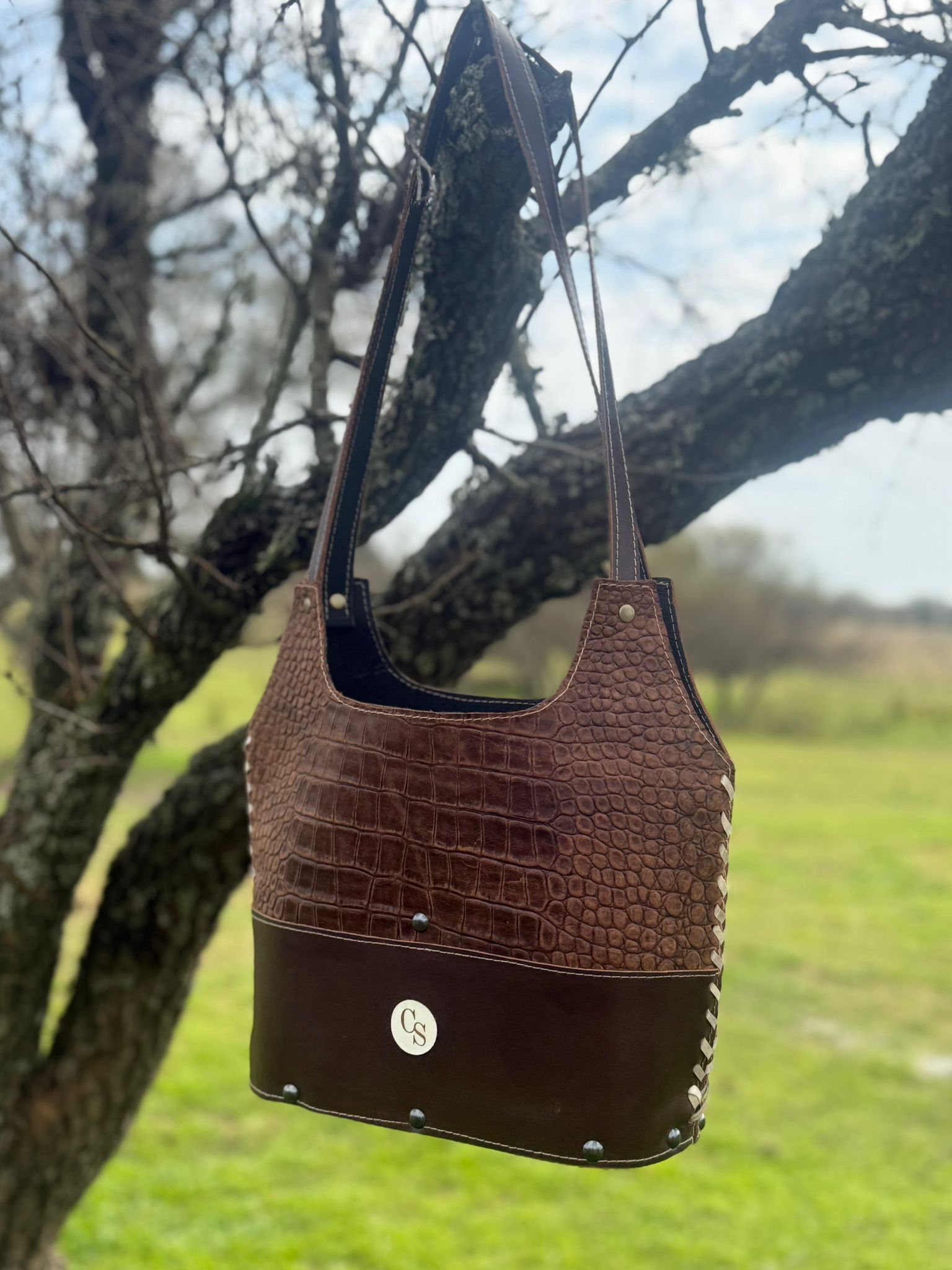 cartera casual de cuero marrón